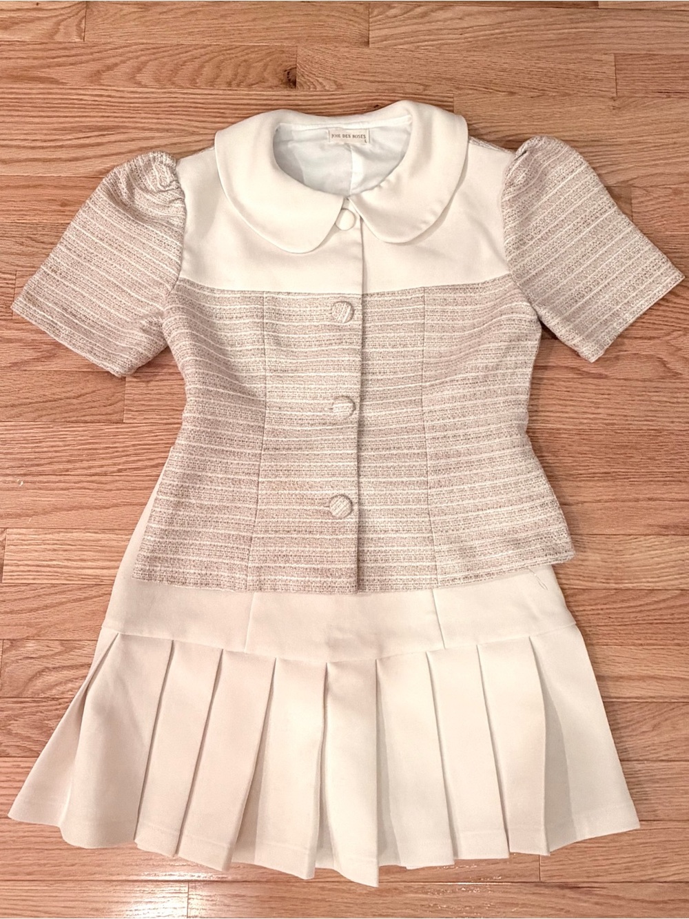 Cream Two-Piece Pleated Skirt Set